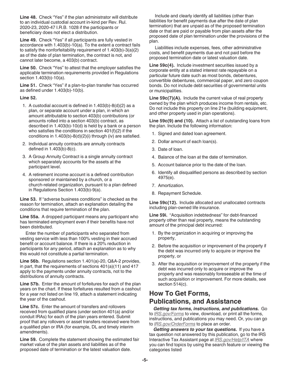 Instructions for IRS Form 5310 Application for Determination for Terminating Plan, Page 5