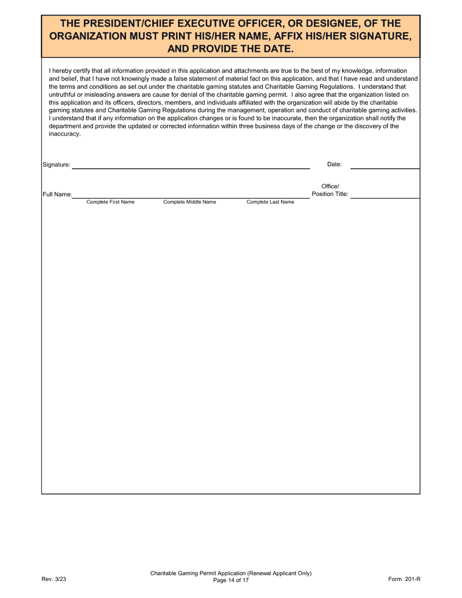 Form 201-R Charitable Gaming Permit Application (Renewal Applicant Only) - Virginia, Page 14