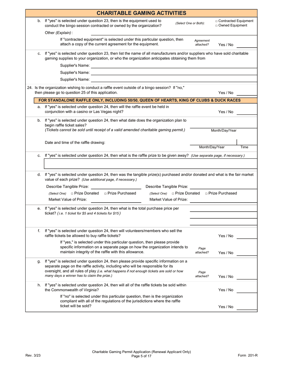 Form 201-R Charitable Gaming Permit Application (Renewal Applicant Only) - Virginia, Page 5