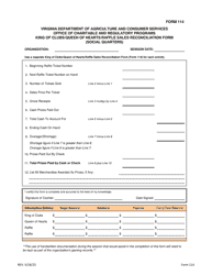 Document preview: Form 114 King of Clubs/Queen of Hearts/Raffle Sales Reconciliation Form (Social Quarters) - Virginia