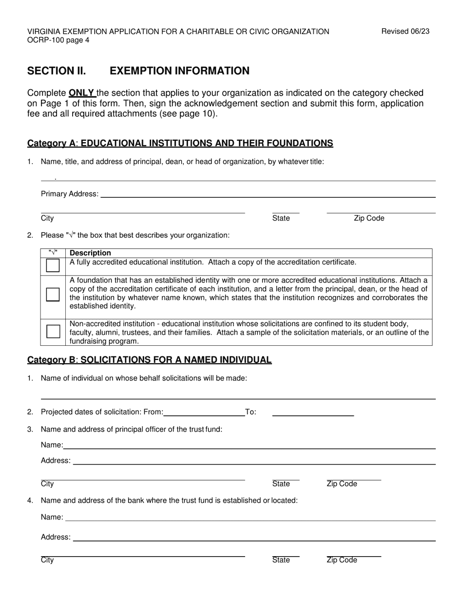 Form OCRP-100 Remittance Form - Virginia Exemption Application for a Charitable or Civic Organization - Virginia, Page 5