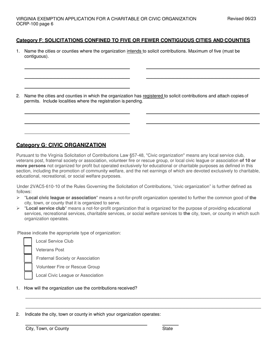 Form OCRP-100 Remittance Form - Virginia Exemption Application for a Charitable or Civic Organization - Virginia, Page 7