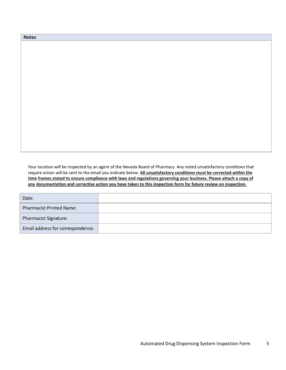 Automated Drug Dispensing System Inspection Form - Nevada, Page 5