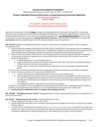 Document preview: Change in Managing Pharmacist/Pharmacist in Charge/Supervising Pharmacist Application - Nevada