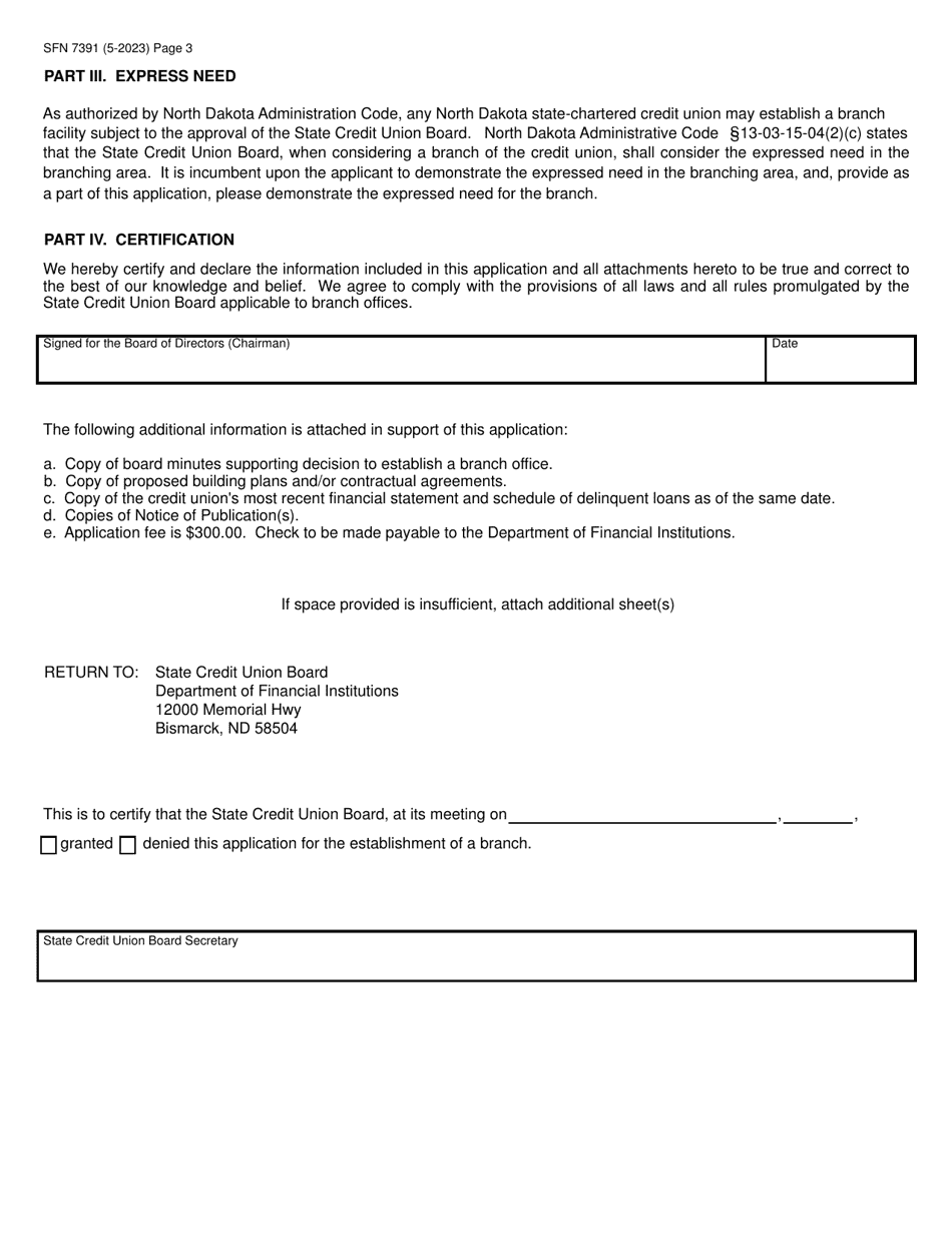 Form SFN7391 Application to Establish a Branch - North Dakota, Page 3