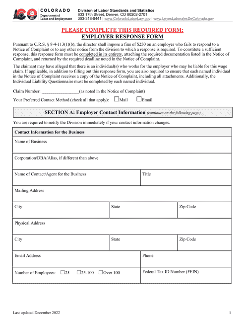 Employer Response Form - Colorado