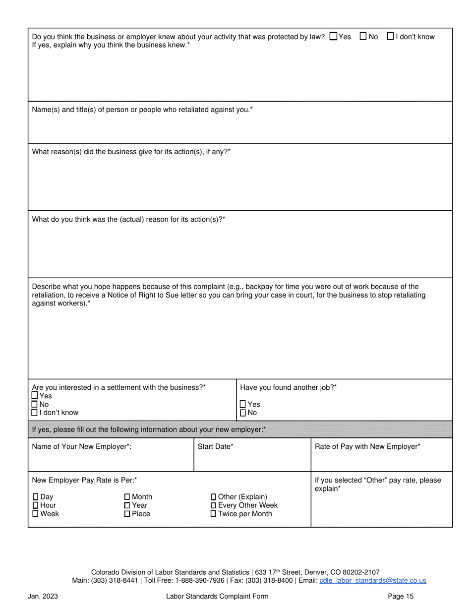 Colorado Labor Standards Complaint Form - Fill Out, Sign Online and ...