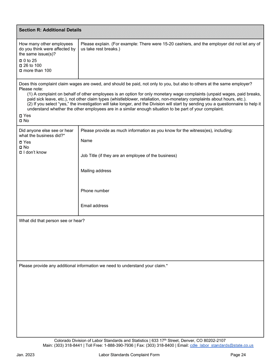 Labor Standards Complaint Form - Colorado, Page 24