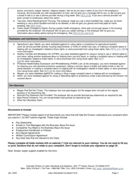Labor Standards Complaint Form - Colorado, Page 2