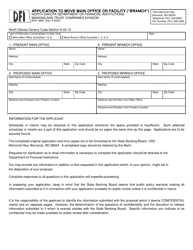 Form SFN18857 Application to Move Main Office or Facility (&quot;branch&quot;) - North Dakota