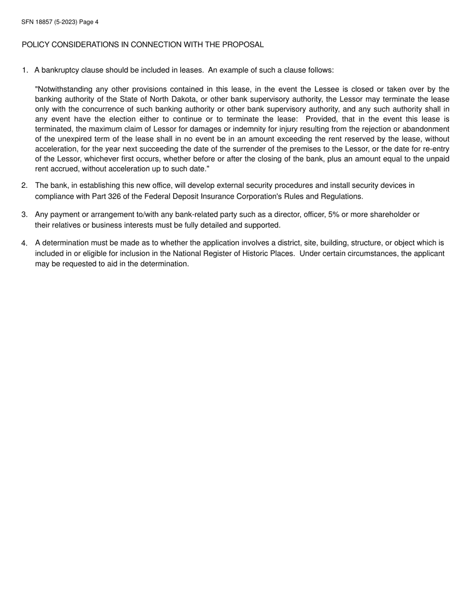 Form SFN18857 Application to Move Main Office or Facility (branch) - North Dakota, Page 3