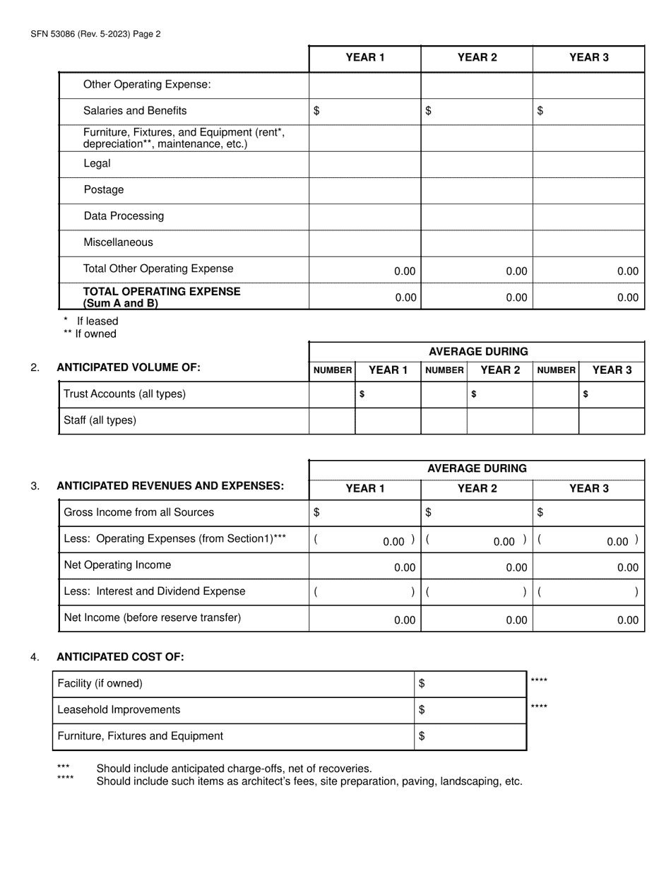 Form SFN53086 Application to Establish a Branch or Operating Subsidiary - North Dakota, Page 2