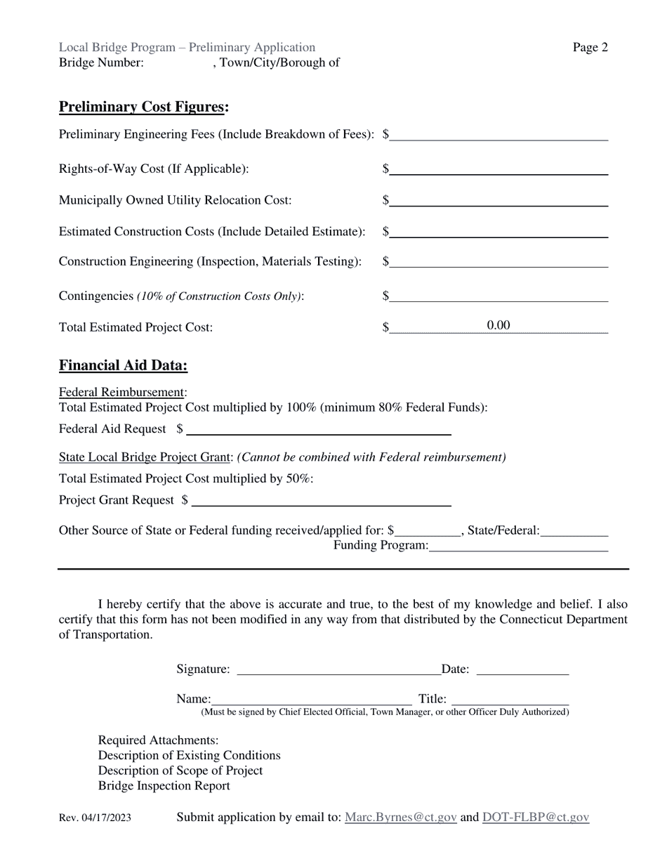 Preliminary Application - Local Bridge Program - Connecticut, Page 2