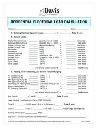 Document preview: Residential Electrical Load Calculation - City of Davis, California