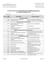 Document preview: Form CDD-0183 Mandatory Requirements 2022 California Green Building Standard Code for Residential Building Permits - City of Sacramento, California