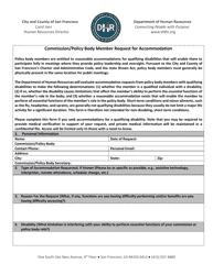 Document preview: Commission/Policy Body Member Request for Accommodation - City and County of San Francisco, California