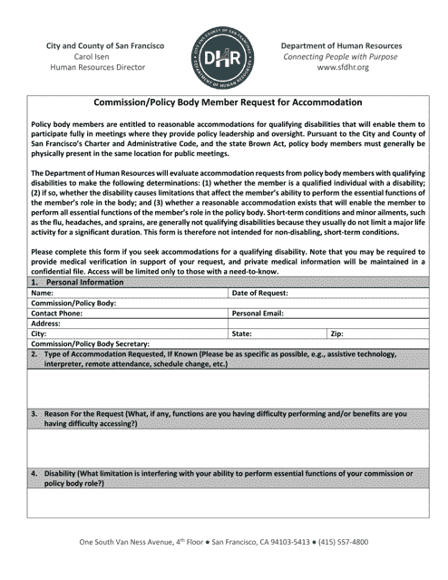 Commission/Policy Body Member Request for Accommodation - City and County of San Francisco, California