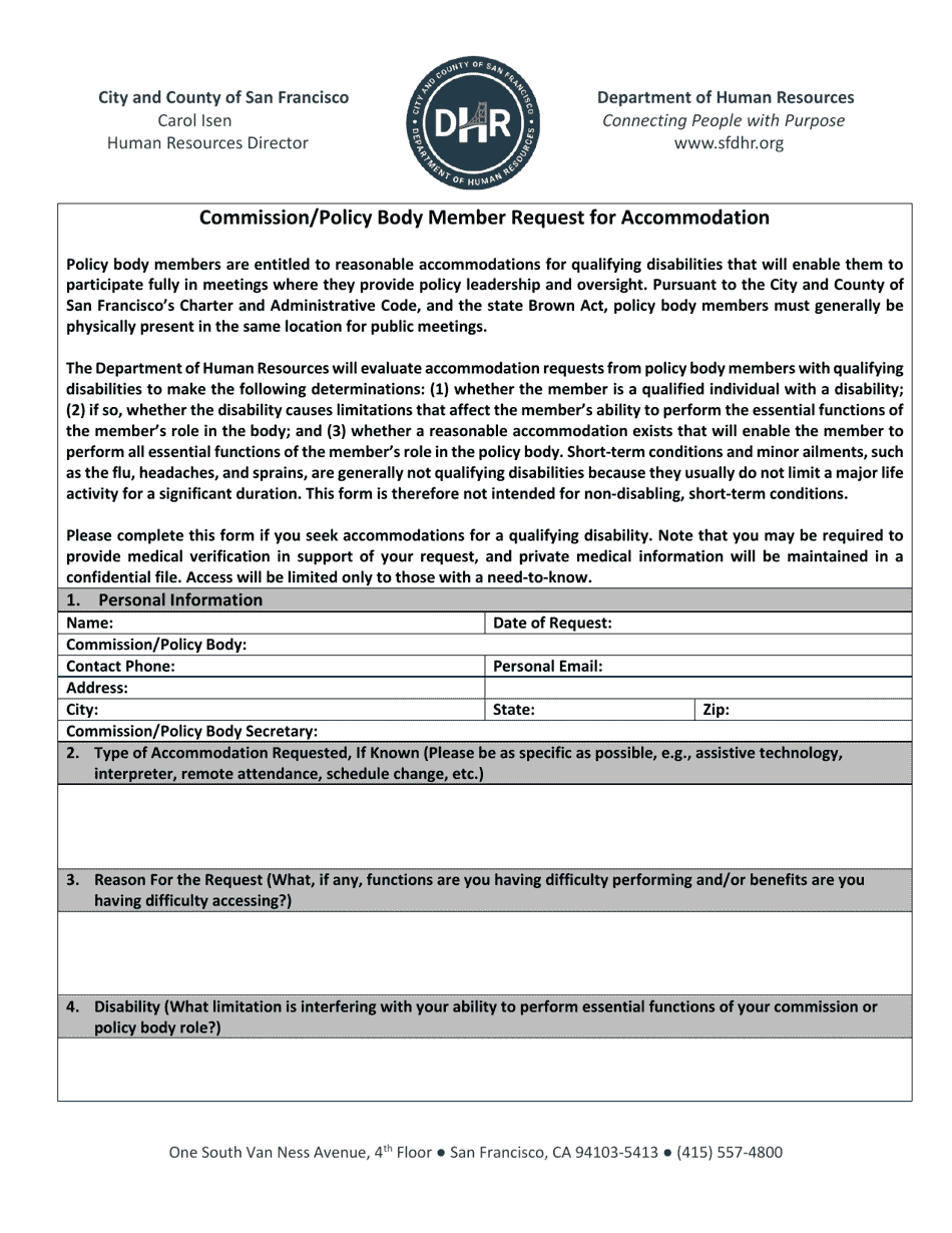Commission / Policy Body Member Request for Accommodation - City and County of San Francisco, California, Page 1