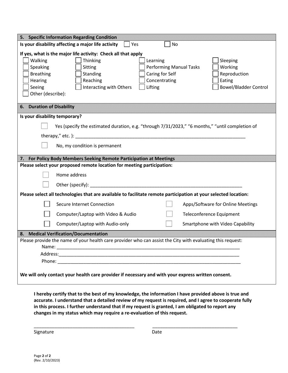 Commission / Policy Body Member Request for Accommodation - City and County of San Francisco, California, Page 2