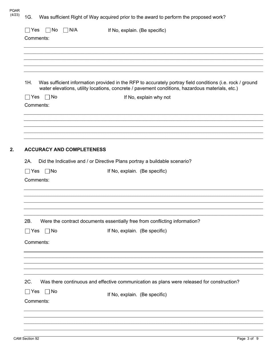 Form PQAR DB Project Quality Assurance Report for Design Build Contracts - New York, Page 3