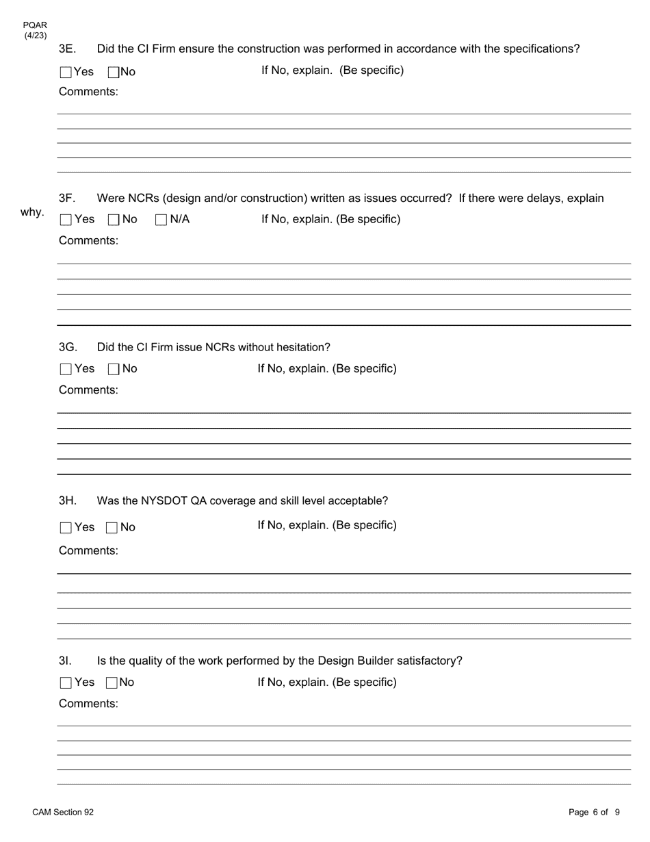 Form PQAR DB Project Quality Assurance Report for Design Build Contracts - New York, Page 6