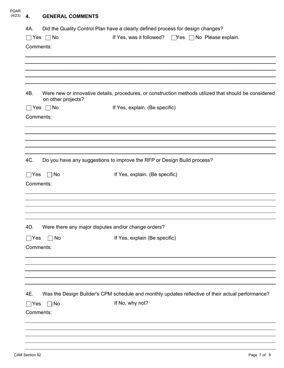 Form PQAR DB Project Quality Assurance Report for Design Build Contracts - New York, Page 7