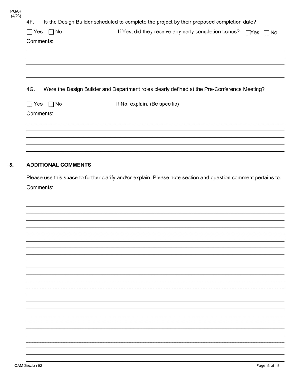 Form PQAR DB Project Quality Assurance Report for Design Build Contracts - New York, Page 8