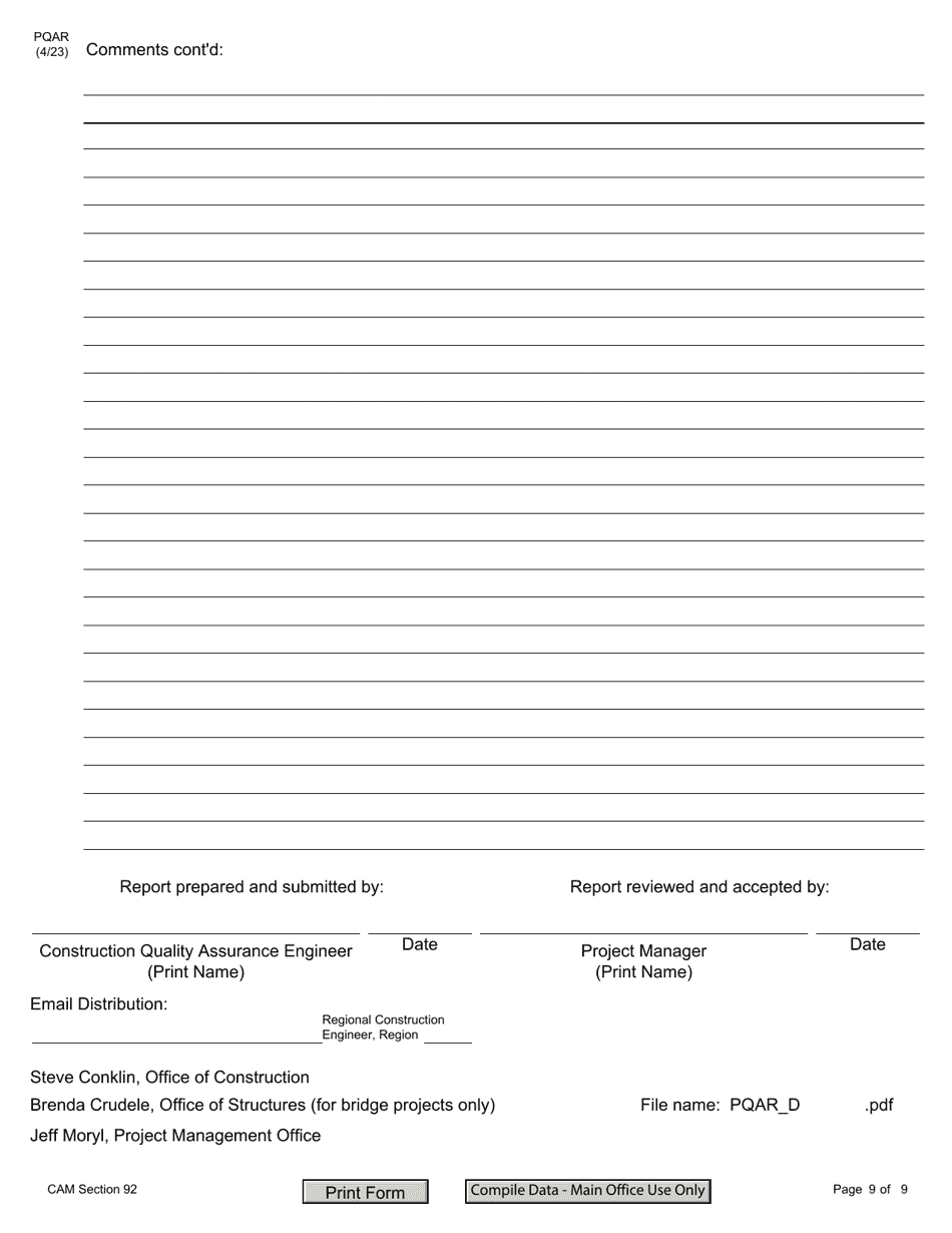 Form PQAR DB Project Quality Assurance Report for Design Build Contracts - New York, Page 9