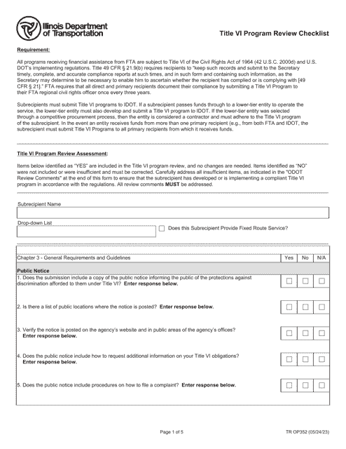 Form TR OP352 Title VI Program Review Checklist - Illinois