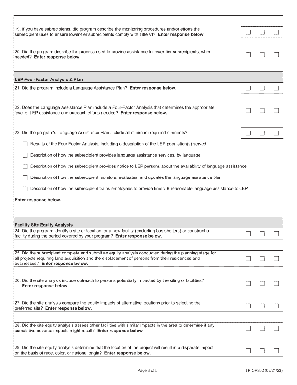 Form TR OP352 Title VI Program Review Checklist - Illinois, Page 3