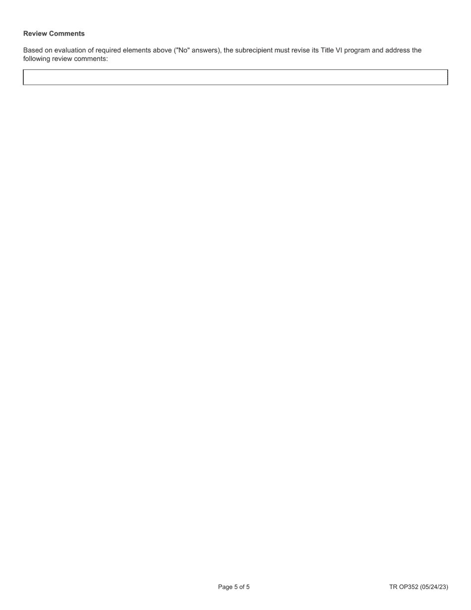 Form TR OP352 Title VI Program Review Checklist - Illinois, Page 5