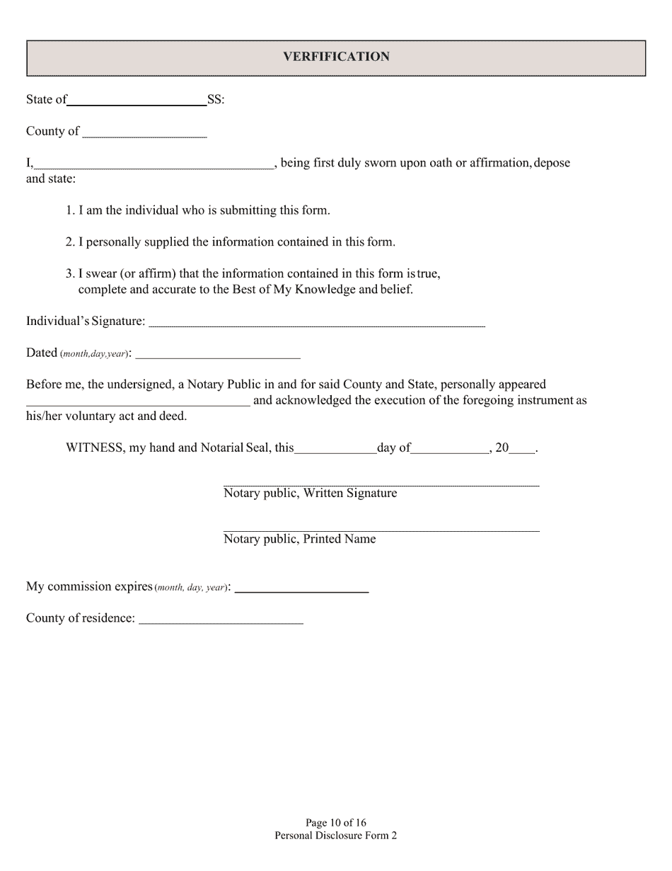 Form 2 (State Form 46781) Personal Disclosure Form - Indiana, Page 10