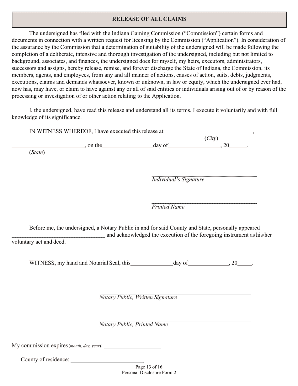 Form 2 (State Form 46781) Personal Disclosure Form - Indiana, Page 13