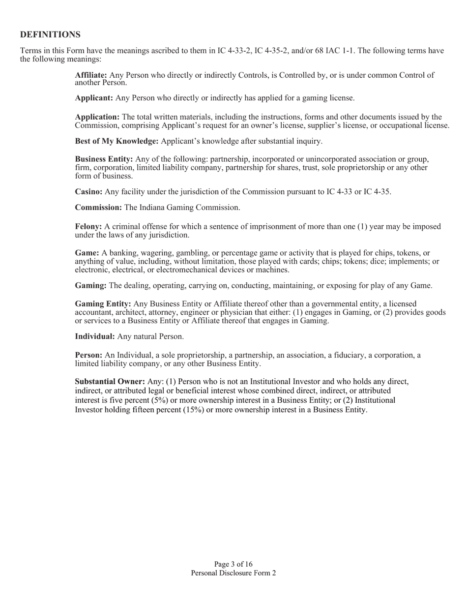 Form 2 (State Form 46781) Personal Disclosure Form - Indiana, Page 3