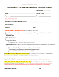 Document preview: Superintendent's Recommendation Form for Continuing Licensure - Coach, Educational Assistant, Health Assistant or Substitute Teacher - New Mexico