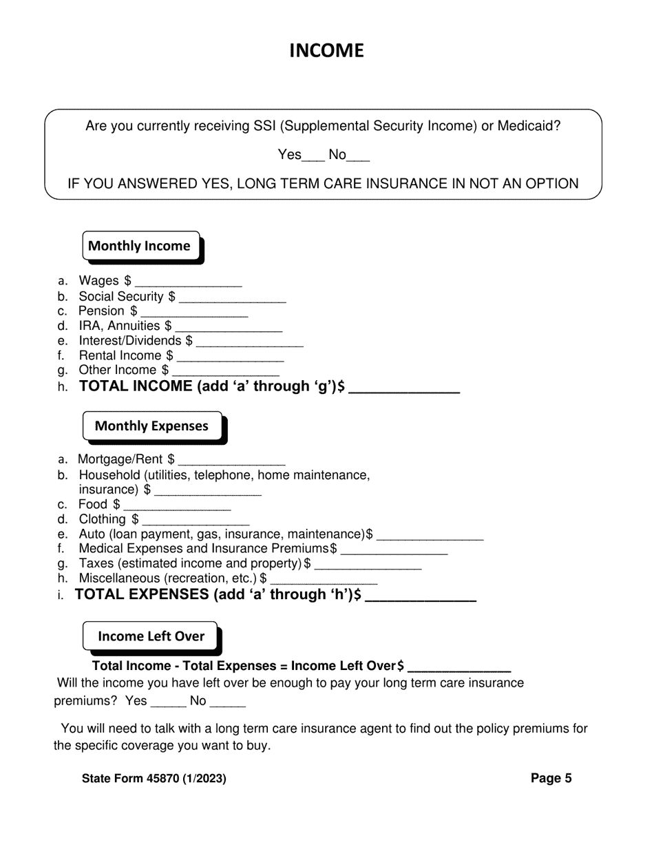 State Form 45870 Self-assessment Guide for Long Term Care Insurance - Indiana, Page 7