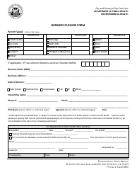 Document preview: Business Closure Form - City and County of San Francisco, California