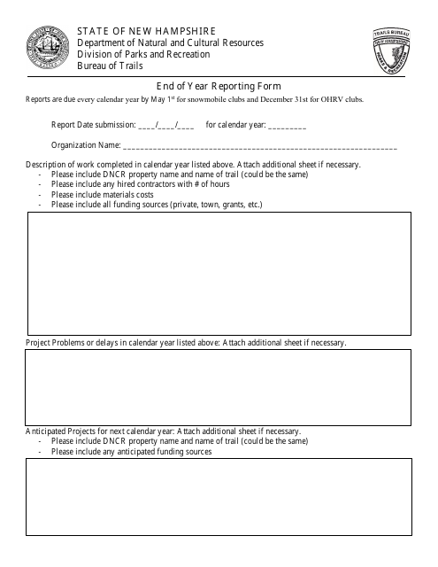 End of Year Reporting Form - New Hampshire Download Pdf