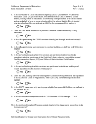 Self-certification for Classroom Exemption From Title 22 Requirements - California, Page 2