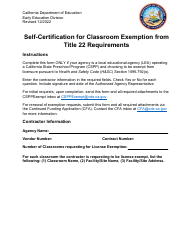 Document preview: Self-certification for Classroom Exemption From Title 22 Requirements - California