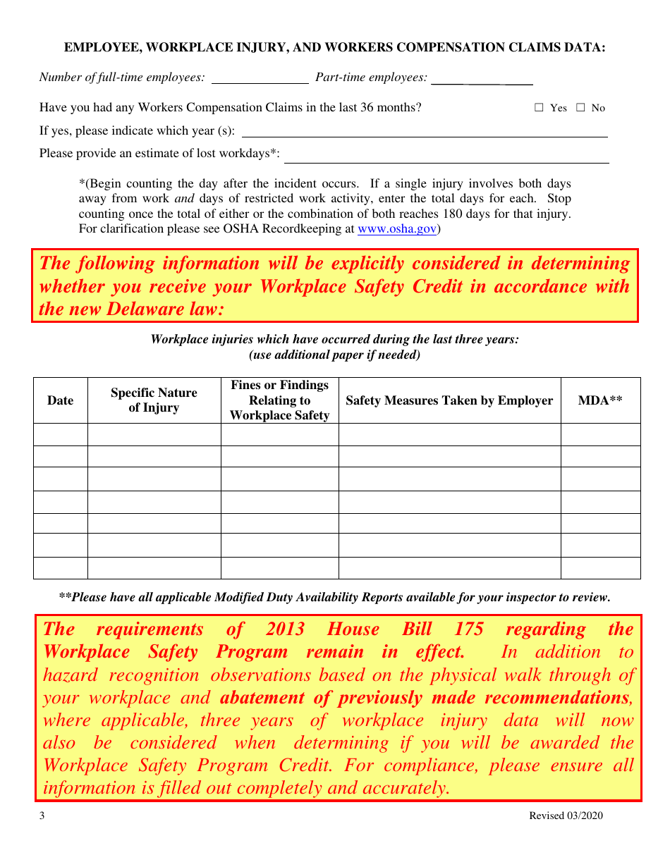 Workplace Safety Program Questionnaire - Delaware, Page 4