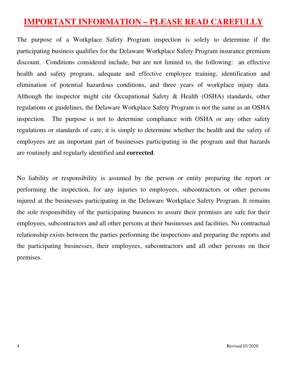 Workplace Safety Program Questionnaire - Delaware, Page 5