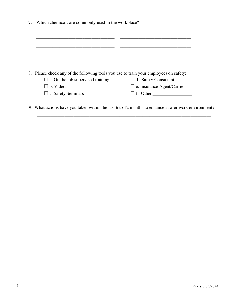 Workplace Safety Program Questionnaire - Delaware, Page 7
