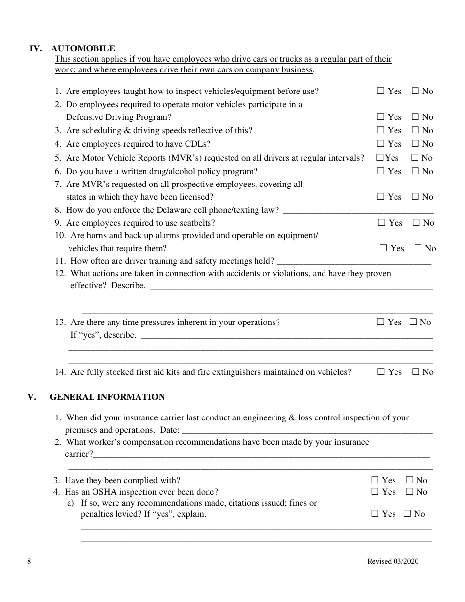 Delaware Workplace Safety Program Questionnaire Fill Out, Sign Online and Download PDF