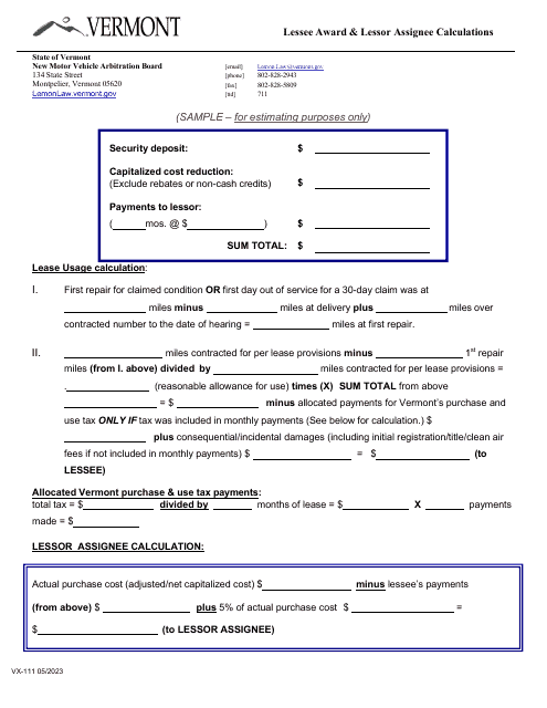 Form VX-111  Printable Pdf