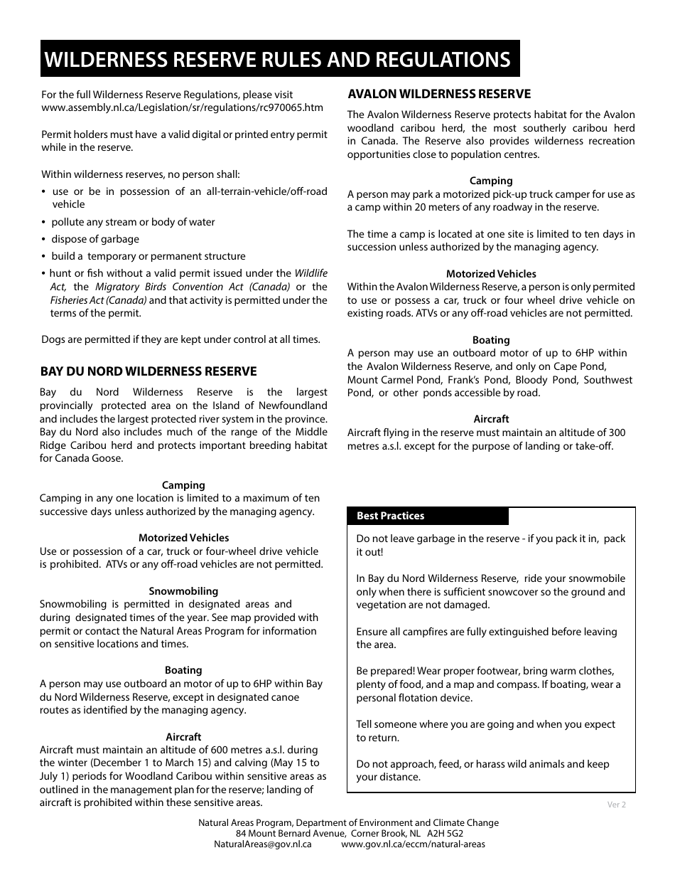 Wilderness Reserve Entry Permit - Newfoundland and Labrador, Canada, Page 2
