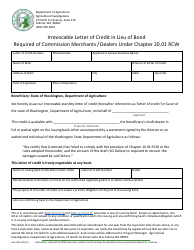 Document preview: Form AGR-7003 Irrevocable Letter of Credit in Lieu of Bond Required of Commission Merchants/Dealers Under Chapter 20.01 Rcw - Draft - Washington