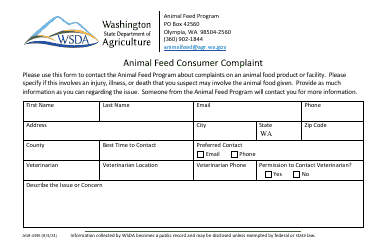 Document preview: Form AGR-4395 Animal Feed Consumer Complaint - Washington
