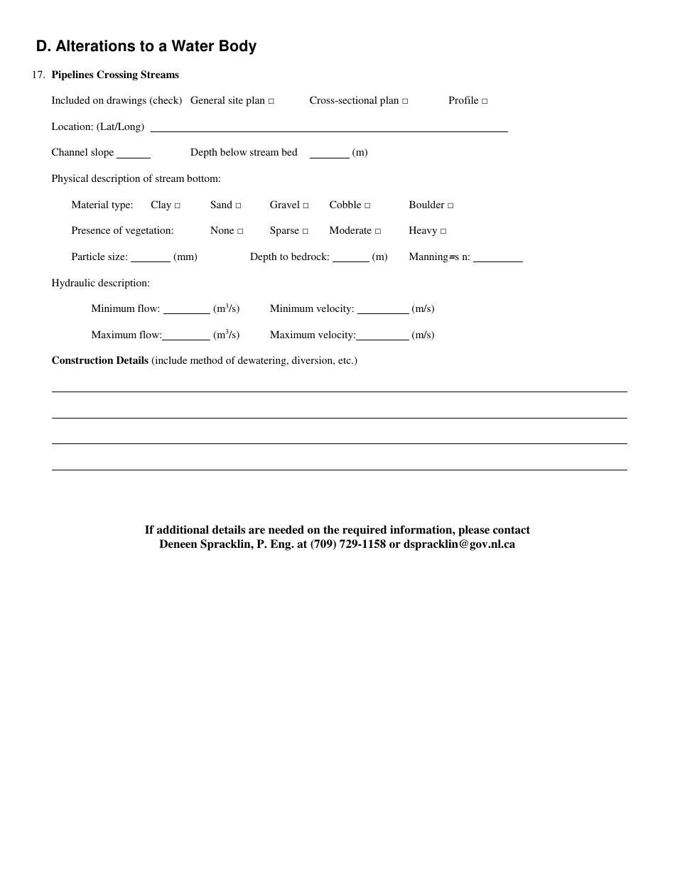 Water  Sewerage Works Application Form - Newfoundland and Labrador, Canada, Page 5