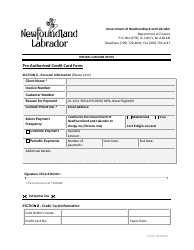 Document preview: Form OCG214 Central Cashiers Office Pre-authorized Credit Card Form - Newfoundland and Labrador, Canada
